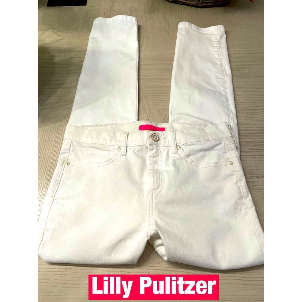 Lilly‎ Pullitzer White Cotton Jeans with Embroidered Pockets, Sz 4